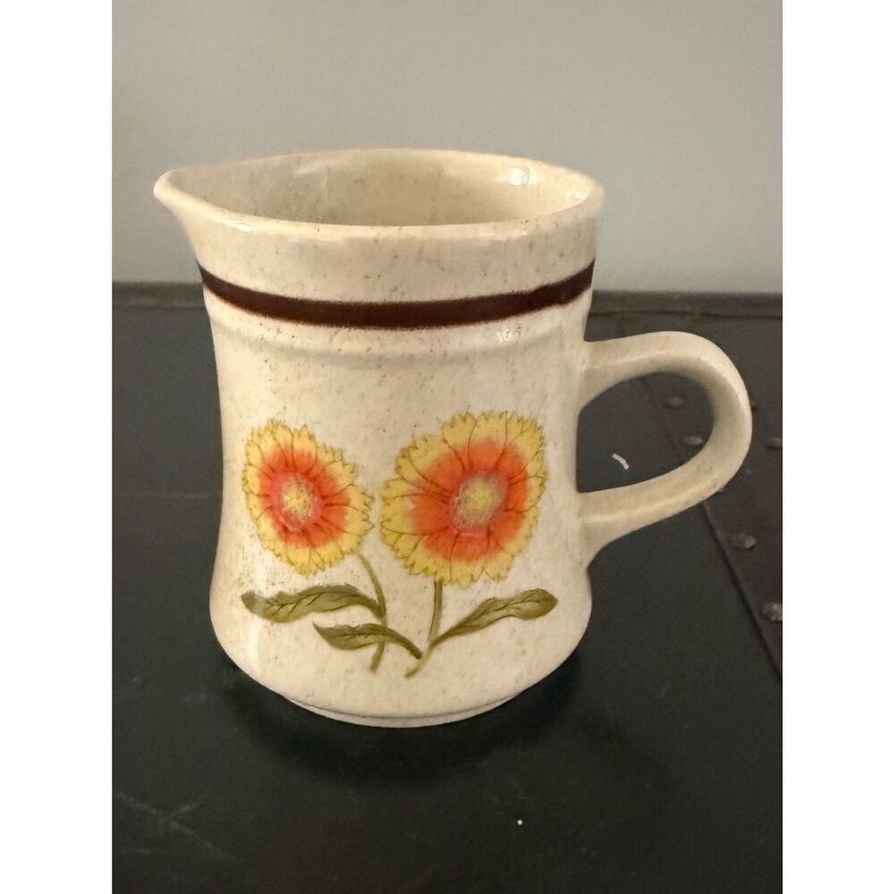 Vintage Royal Prestige Caroline Stoneware Creamer Orange Flowers Made in Japan